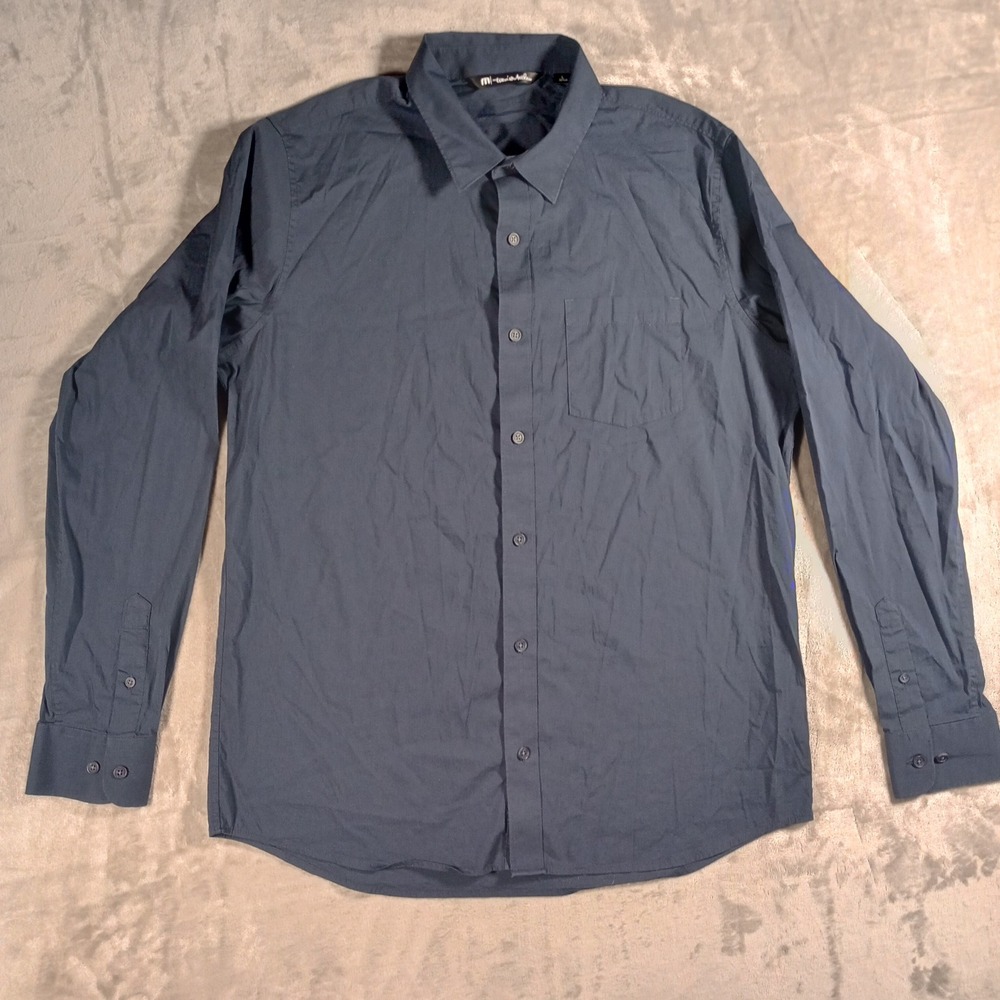 Travis Mathew Button Down Mens Large Navy Blue Stretch Long Sleeve Golf Business